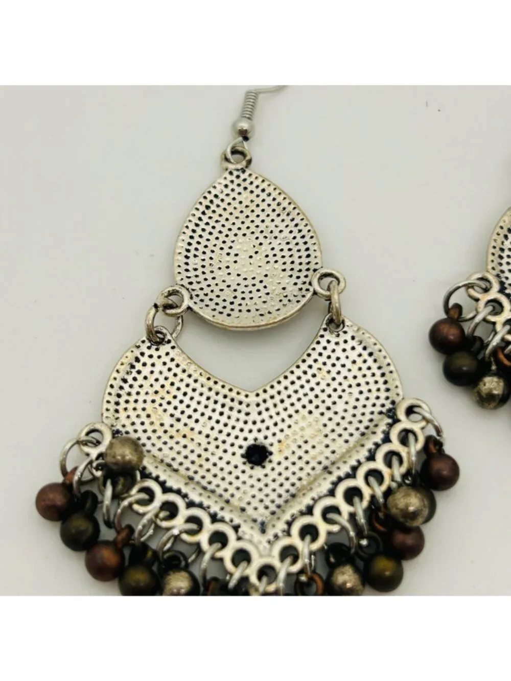 Boho Silver Chandelier Earrings Dangle Fringe Ethnic Beaded Statement Gypsy Drop